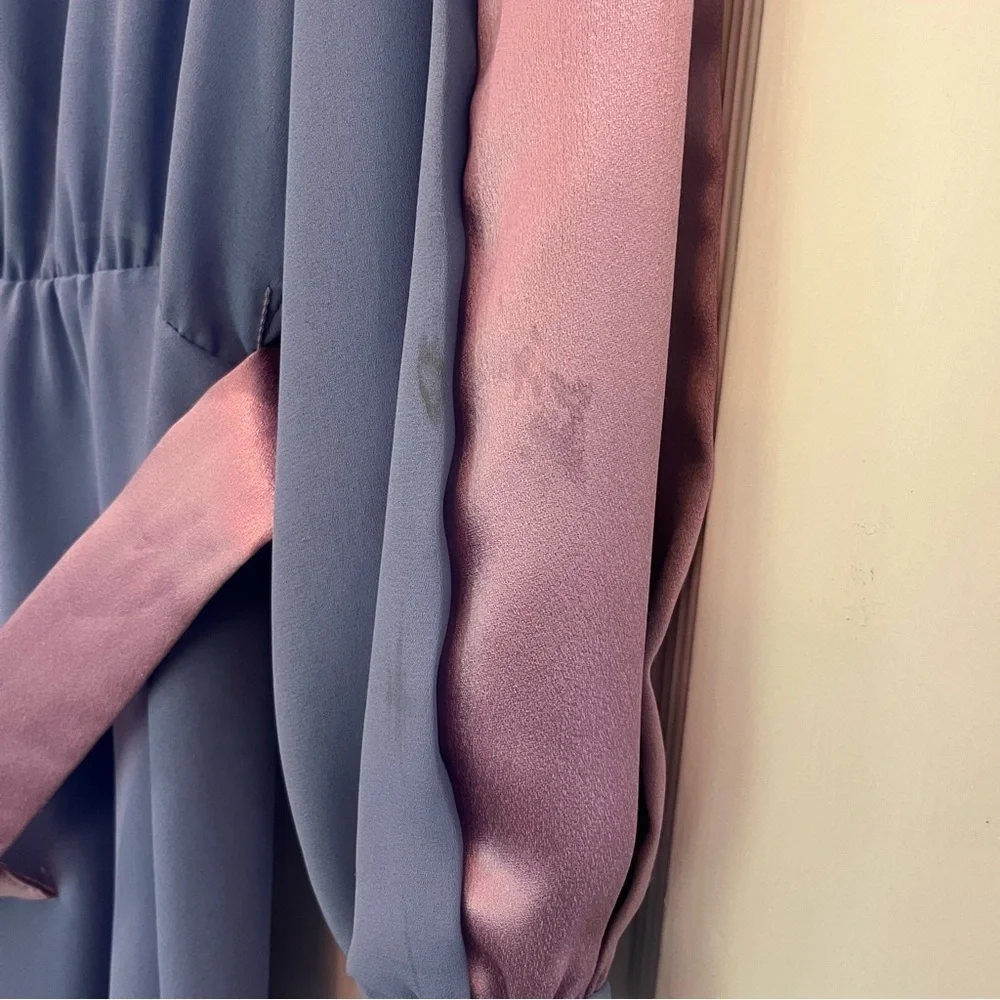 Vintage Union Made Darcy Periwinkle Pink 70s Flowy V-Neck Dress Size 13/14
